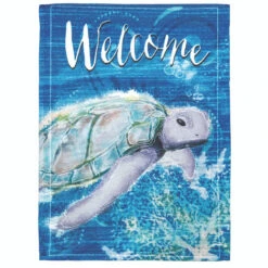 Printed "Welcome" Deep Blue Turtle Outdoor House Flag 44" X 30"