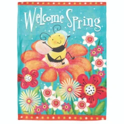 Blue And White "Welcome Spring" Bee Outdoor House Flag 44" X 30"