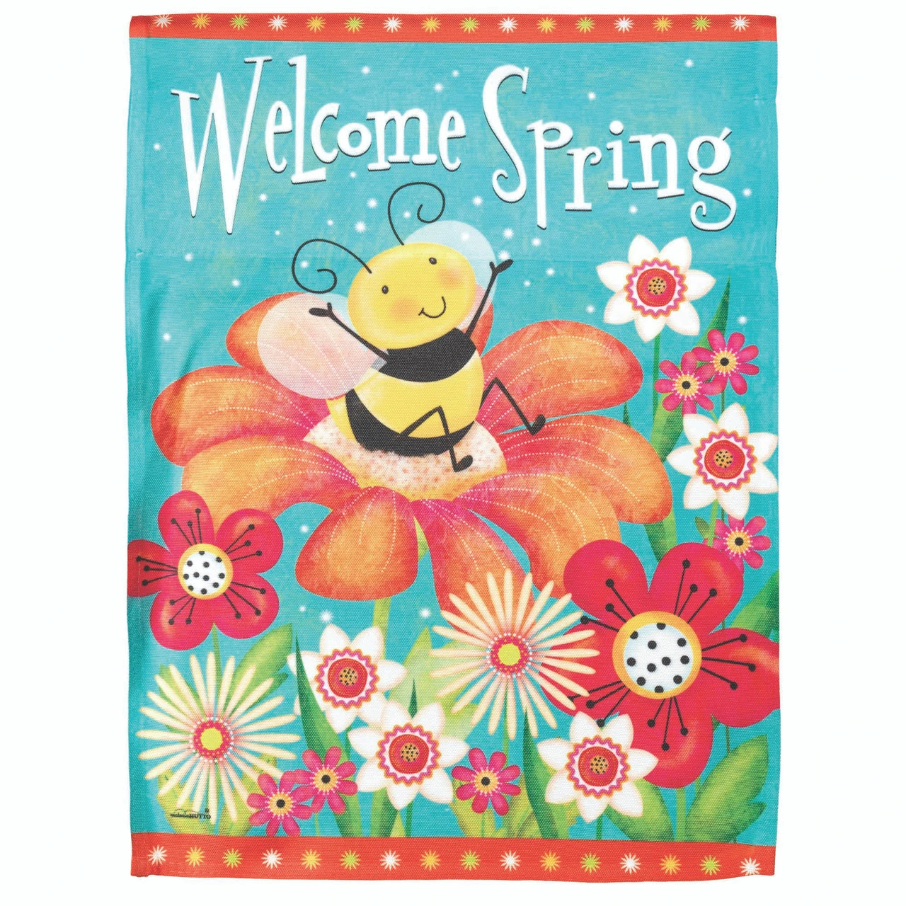 Blue And White "Welcome Spring" Bee Outdoor House Flag 44" X 30" 1 Blue And White "Welcome Spring" Bee Outdoor House Flag 44" X 30"