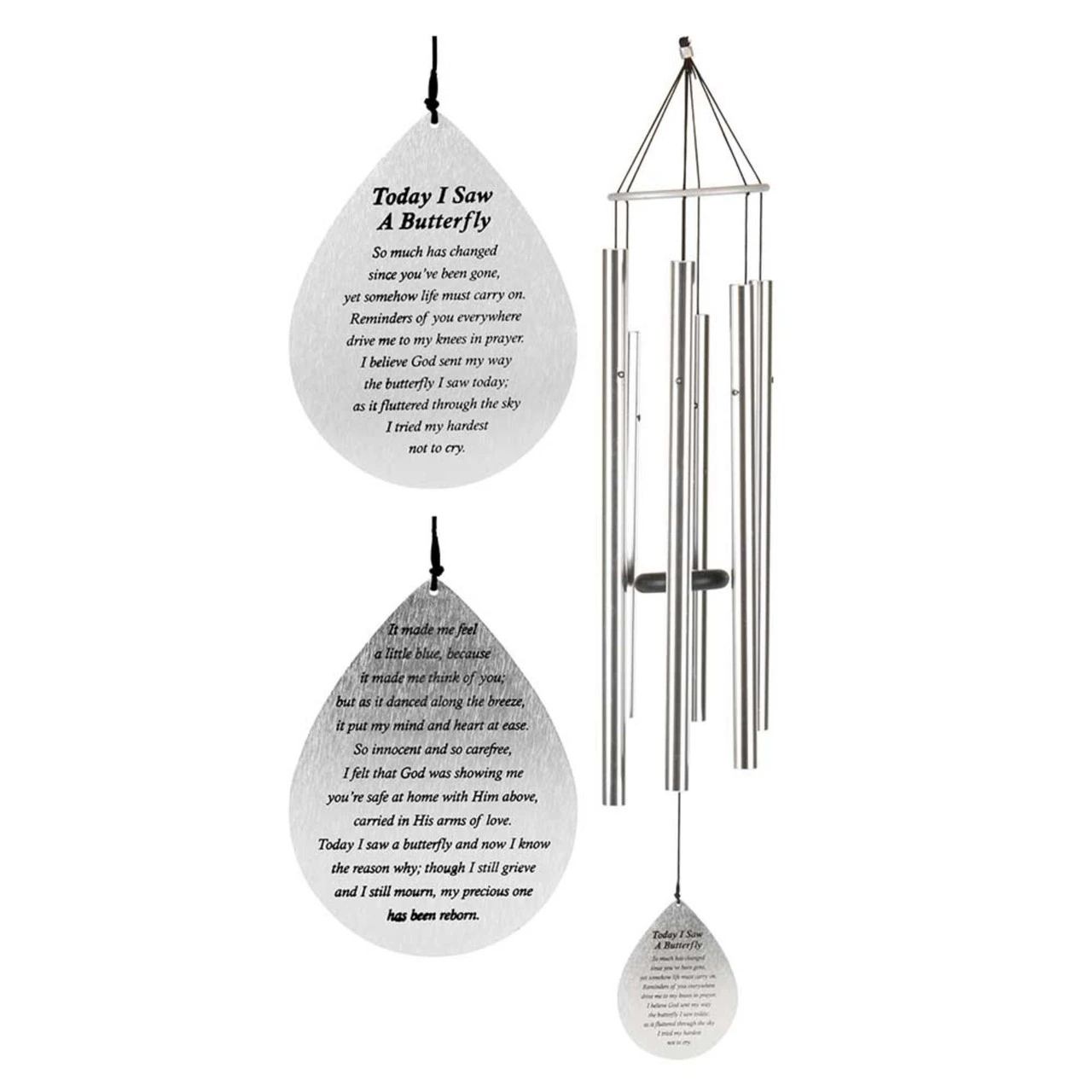 42" Silver Windchime With Bell Tubes And Poem 1 42" Silver Windchime With Bell Tubes And Poem