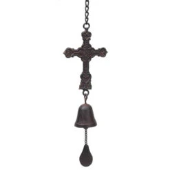 24" Soot Black And Gray Cross With Bell Windchime