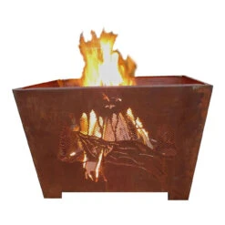 Front Page 34 24" Brown Rustic Finish Natural Scene Square Outdoor Fire Basket