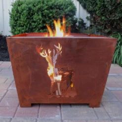 24" Brown Rustic Finish Natural Scene Square Outdoor Fire Basket 6 24" Brown Rustic Finish Natural Scene Square Outdoor Fire Basket -PatioVibe Shop desda ff1002 3 49747.1667563182