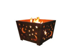 24" Brown Rustic Finish Star And Moon Square Outdoor Fire Basket