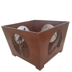 24" Brown Rustic Finish Wolf Square Outdoor Fire Basket