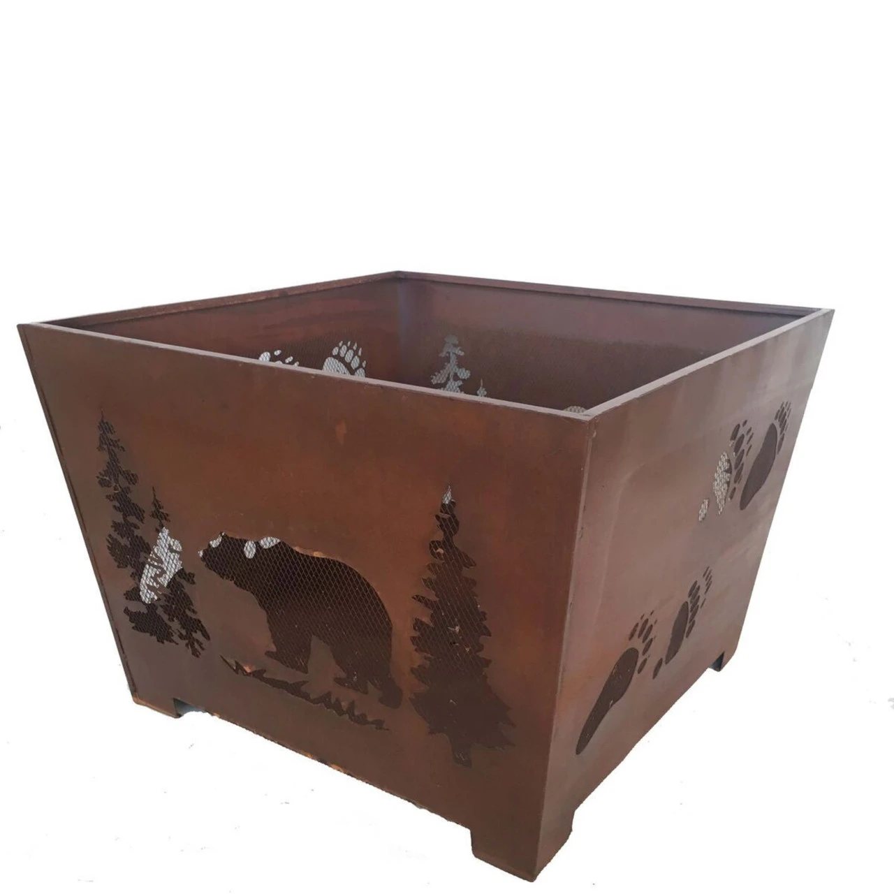 24" Brown Rustic Finish Bear Square Outdoor Fire Basket 1 24" Brown Rustic Finish Bear Square Outdoor Fire Basket