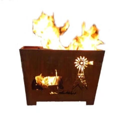 24" Brown Rustic Finish Farm Square Outdoor Fire Basket