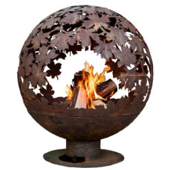 28" Brown Rustic Finish Large Leaf Outdoor Fire Sphere