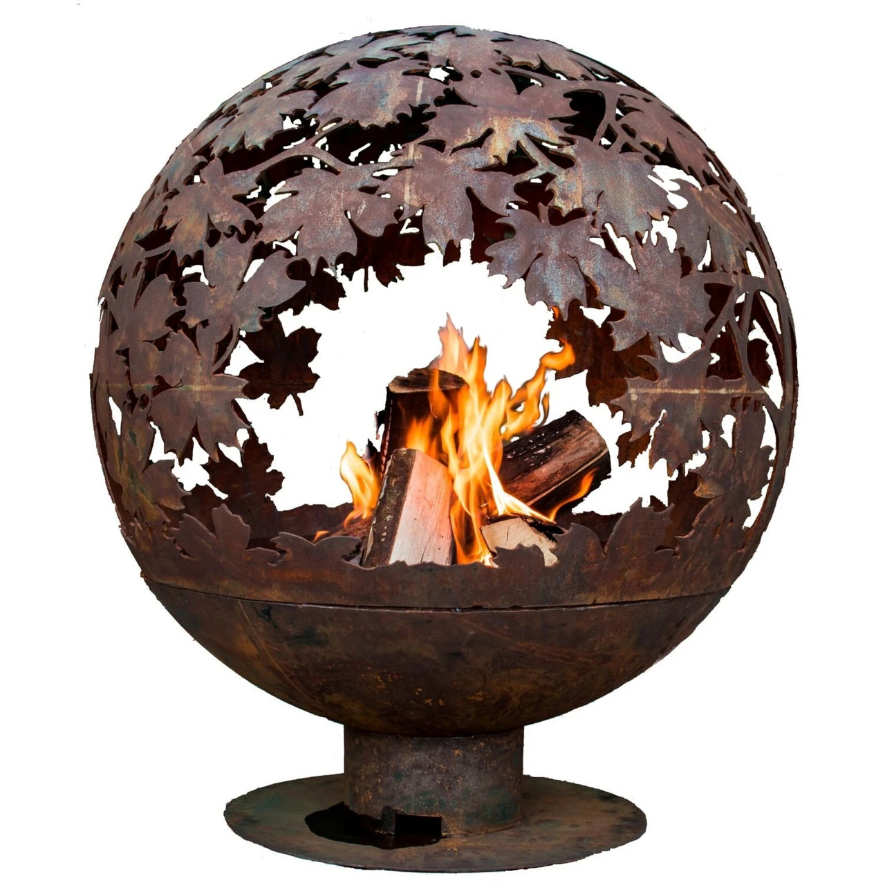 28" Brown Rustic Finish Large Leaf Outdoor Fire Sphere 1 28" Brown Rustic Finish Large Leaf Outdoor Fire Sphere