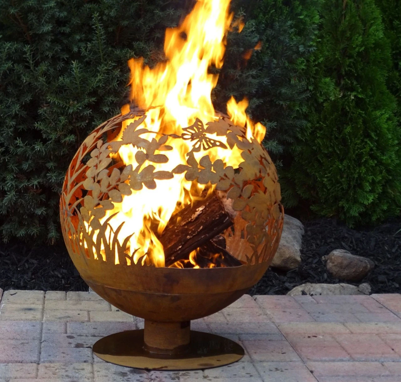 28" Brown Rustic Finish Large Garden Outdoor Fire Sphere 2 28" Brown Rustic Finish Large Garden Outdoor Fire Sphere - Image 2
