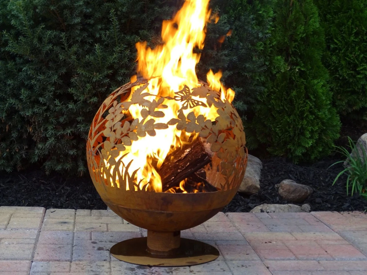 36" Brown Rustic Finish Extra Large Garden Outdoor Fire Sphere 2 36" Brown Rustic Finish Extra Large Garden Outdoor Fire Sphere - Image 2