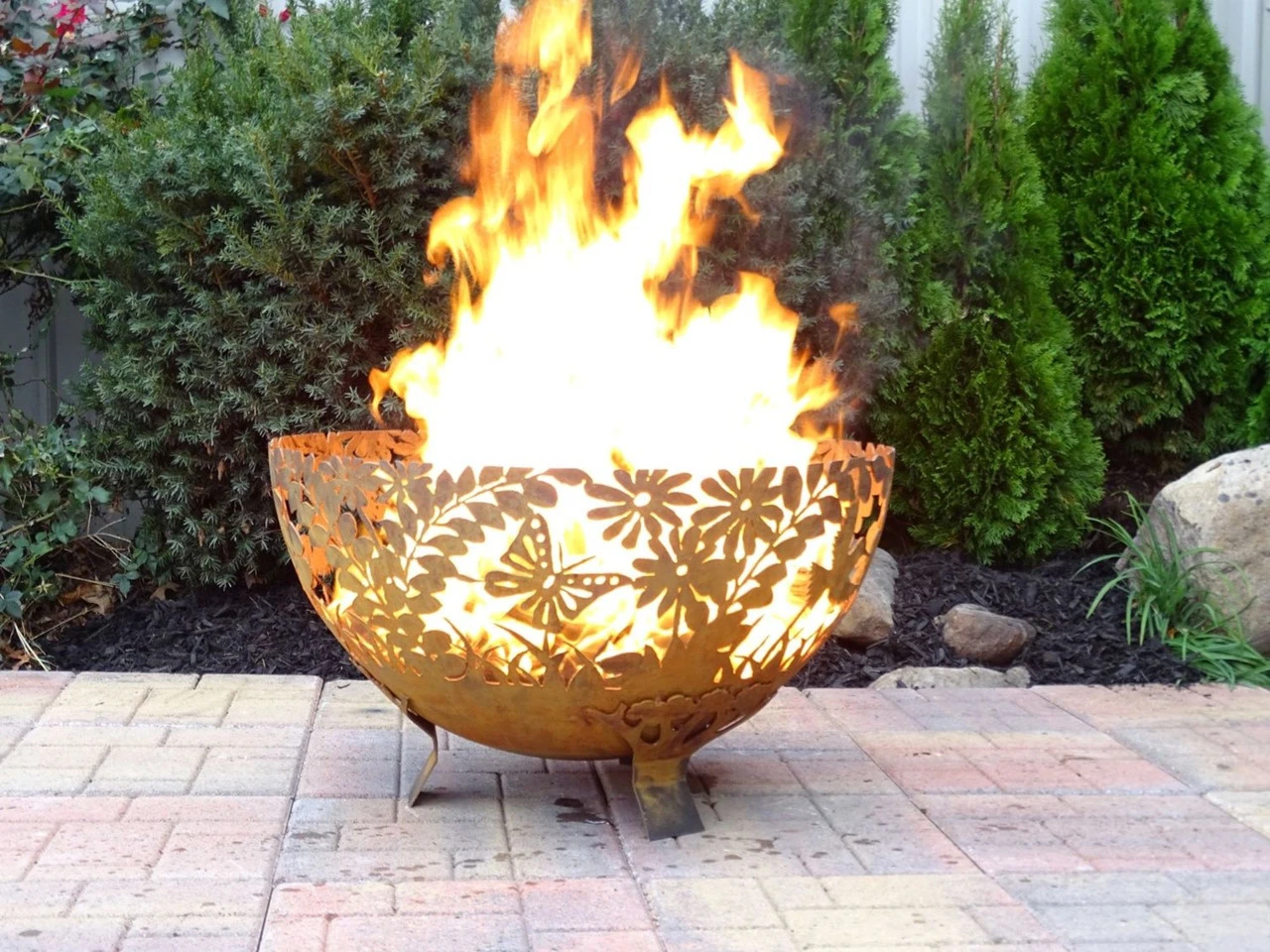 32" Bronze Floral And Leaves Rustic Finish Outdoor Fire Bowl - Extra Large 2 32" Bronze Floral And Leaves Rustic Finish Outdoor Fire Bowl - Extra Large - Image 2