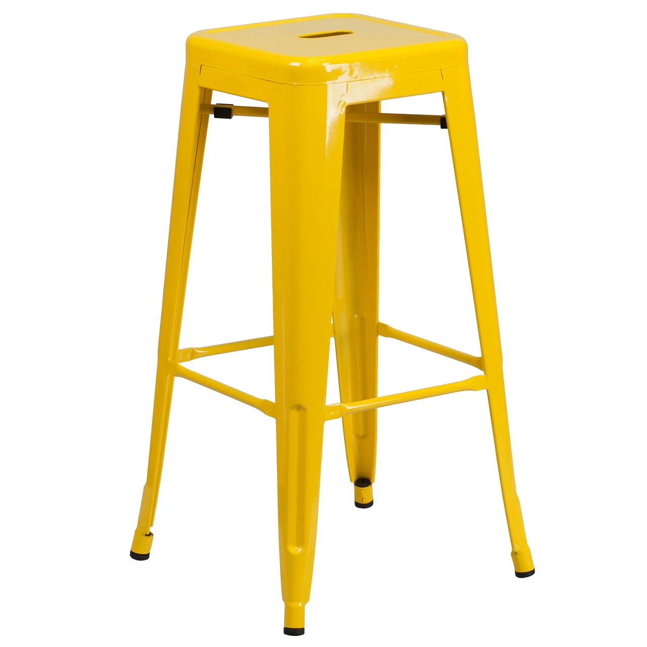 Set Of 3 Yellow Metal Square Bar Stools And Bar Height Table, 40" 3 Set Of 3 Yellow Metal Square Bar Stools And Bar Height Table, 40" - Image 3