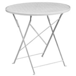 30'' White Round Contemporary Outdoor Patio Folding Table