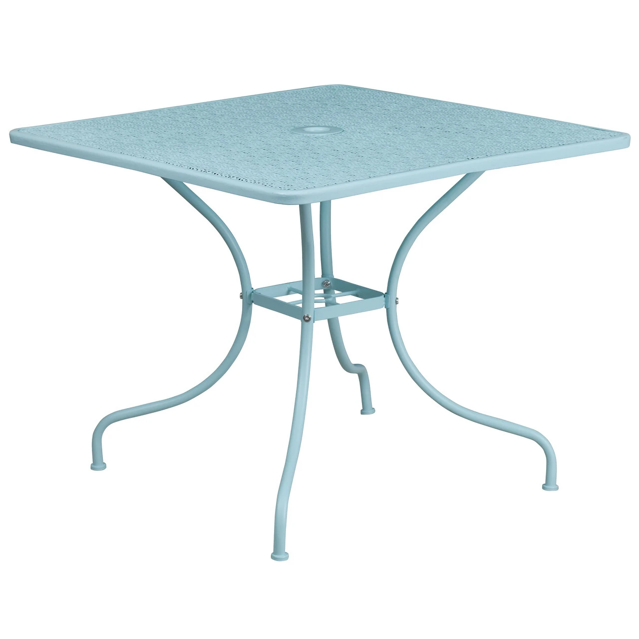 35.5" Sky Blue Contemporary Square Outdoor Patio Table With Umbrella Hole 1 35.5" Sky Blue Contemporary Square Outdoor Patio Table With Umbrella Hole