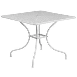 35.5" White Contemporary Square Outdoor Patio Table With Umbrella Hole