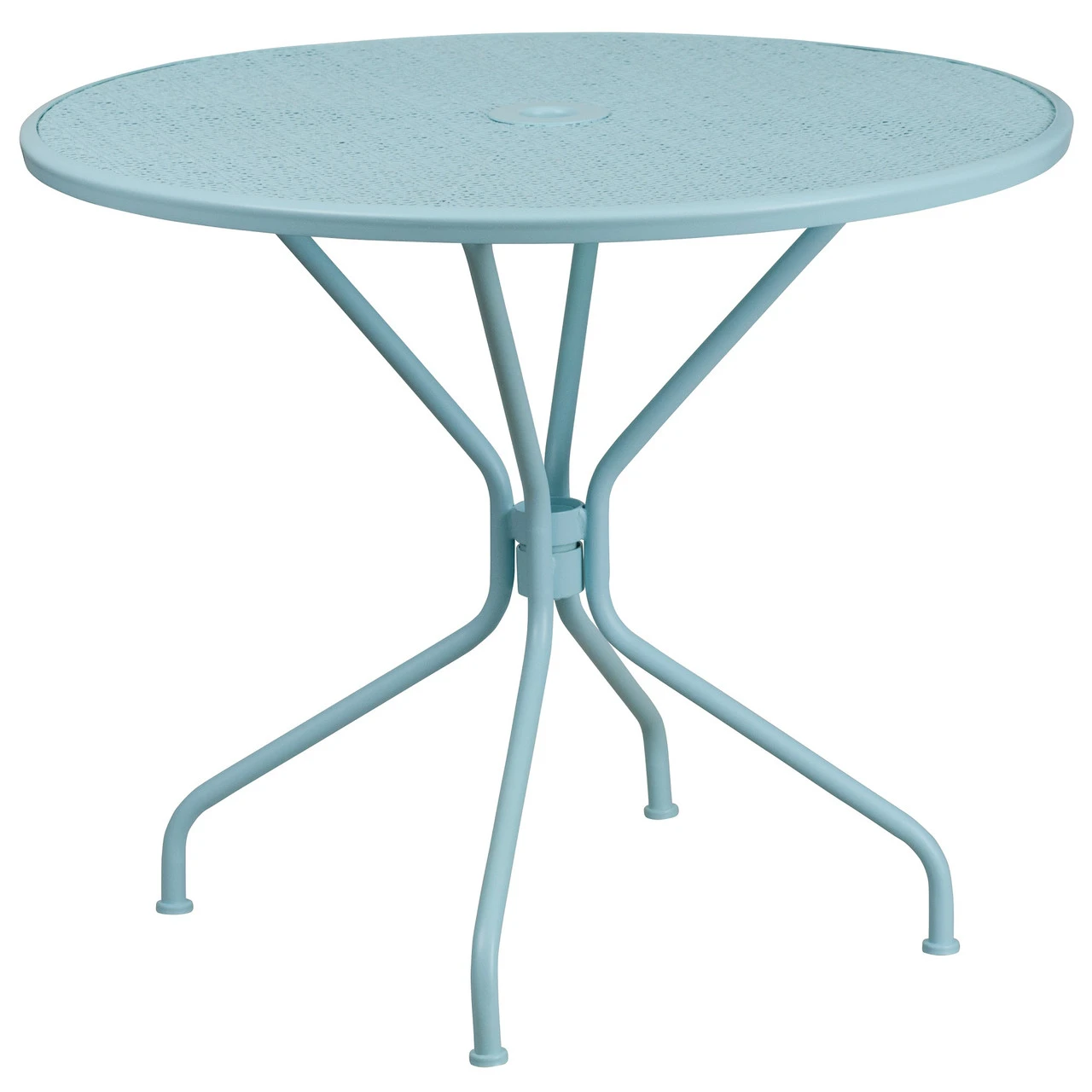 35.25" Sky Blue Contemporary Round Outdoor Patio Table With Umbrella Hole 1 35.25" Sky Blue Contemporary Round Outdoor Patio Table With Umbrella Hole