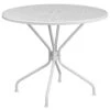35.25" White Contemporary Round Outdoor Patio Table With Umbrella Hole