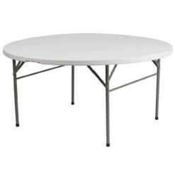 60.5" White And Black Round Bi-Fold Outdoor Patio Folding Table With Carrying Handle
