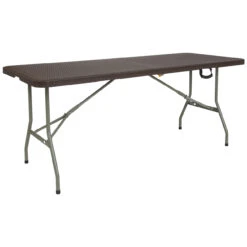 71" Brown Rectangular Contemporary Bi-Fold Outdoor Patio Folding Table