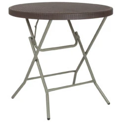 31.5" Brown And Gray Round Contemporary Outdoor Patio Folding Table