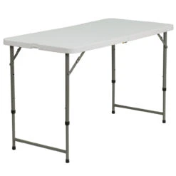 47.75" White Rectangular Height Adjustable Bi-Fold Outdoor Furniture Patio Folding Table
