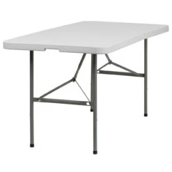 60" White Rectangular Bi-Fold Outdoor Furniture Patio Folding Table