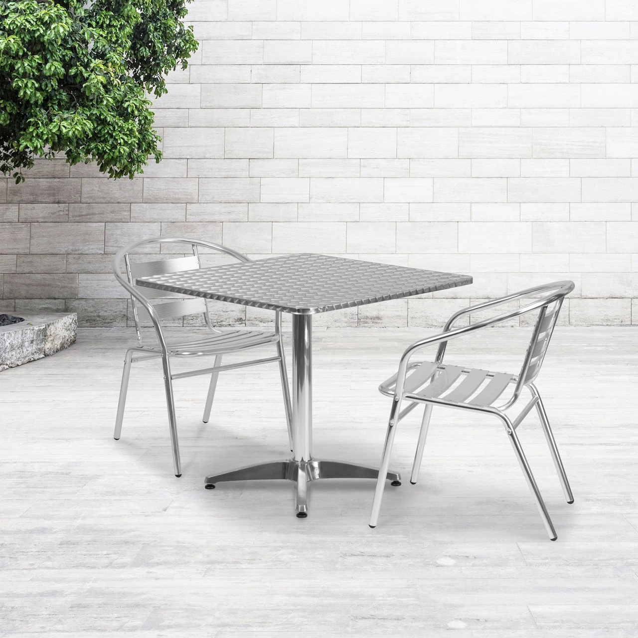 27.5" Silver And Gray Contemporary Square Outdoor Furniture Patio Table With Base 2 27.5" Silver And Gray Contemporary Square Outdoor Furniture Patio Table With Base - Image 2