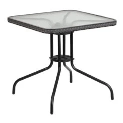 28" Black And Gray Contemporary Square Outdoor Furniture Patio Table
