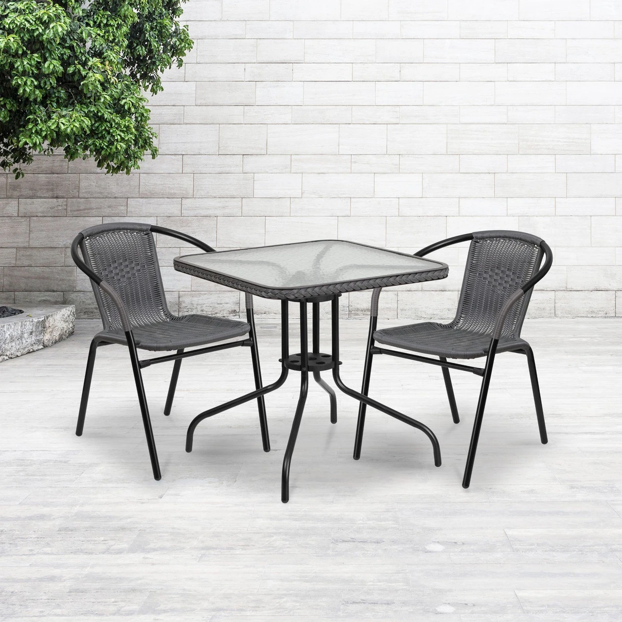 28" Black And Gray Contemporary Square Outdoor Furniture Patio Table 2 28" Black And Gray Contemporary Square Outdoor Furniture Patio Table - Image 2