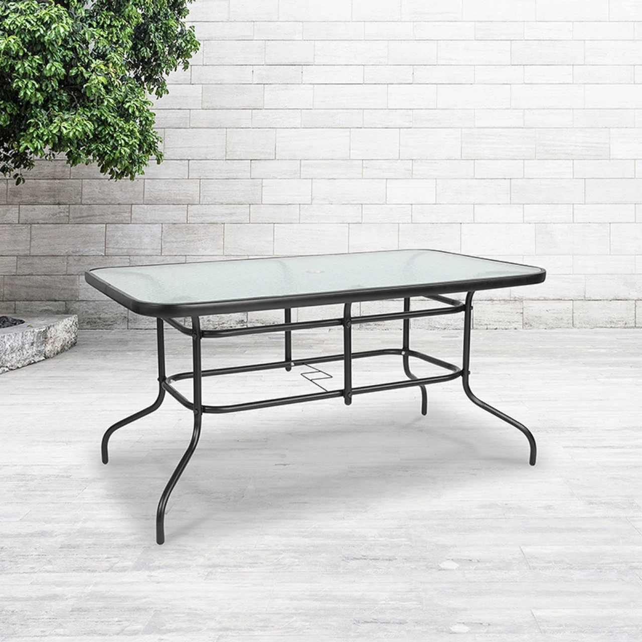 55" Black And Clear Rectangular Glass Outdoor Furniture Patio Table 3 55" Black And Clear Rectangular Glass Outdoor Furniture Patio Table - Image 3