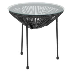 19.75" Black And Clear Oval Glass Outdoor Furniture Patio Bungee Table