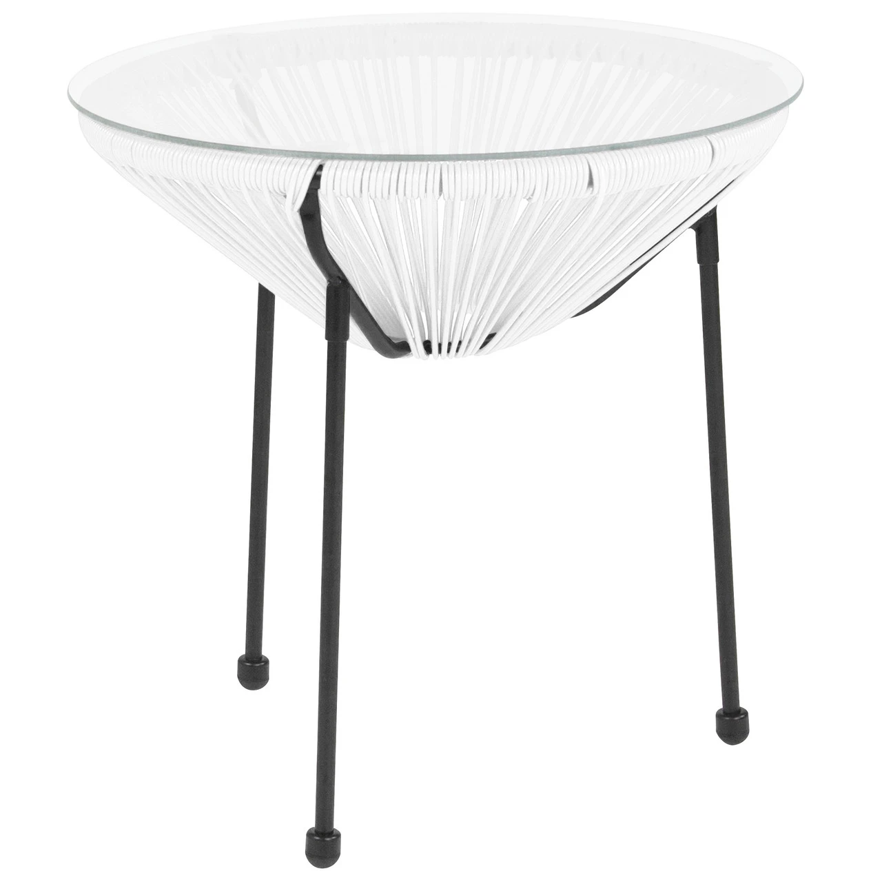19.75" White And Clear Oval Glass Outdoor Furniture Patio Bungee Table 1 19.75" White And Clear Oval Glass Outdoor Furniture Patio Bungee Table