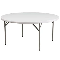 60.75'' White Round Contemporary Outdoor Patio Folding Table