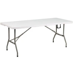 72" White Rectangular Bi-Fold Banquet And Event Folding Table With Carrying Handle