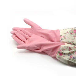 Pack Of 3 Pink And Ivory Floral Cleaning Gloves With Fitted Cuffs, 6"