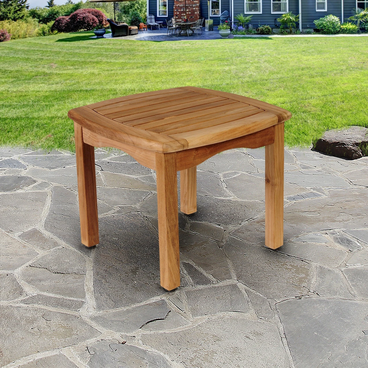 19" Brown Intan Teak Solid Square Patio Side Table 2 19" Brown Intan Teak Solid Square Patio Side Table - Image 2