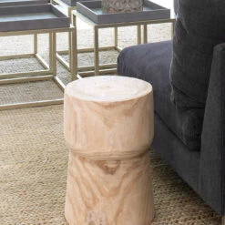 17.75" Tortilla Brown Round Contemporary Wooden Yucca Side Table -PatioVibe Shop djamie 20yucc stwd 3 65982.1667607396