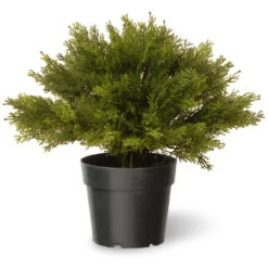 15" Artificial Green Globe Juniper Bush With Round Pot