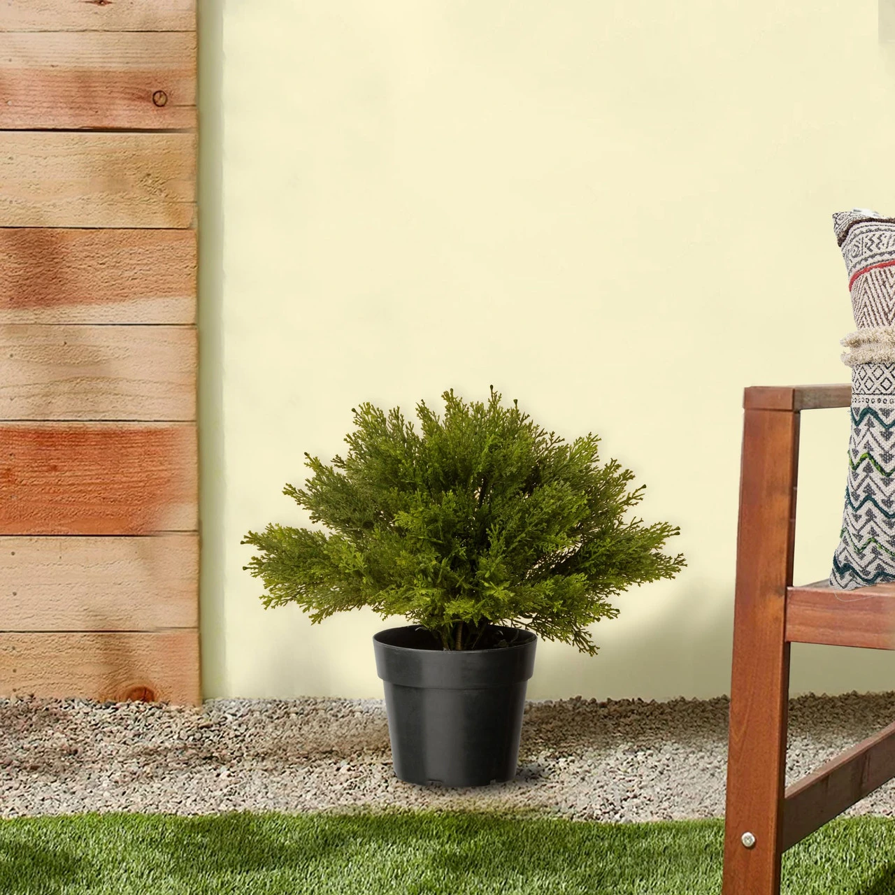 15" Artificial Green Globe Juniper Bush With Round Pot 2 15" Artificial Green Globe Juniper Bush With Round Pot - Image 2