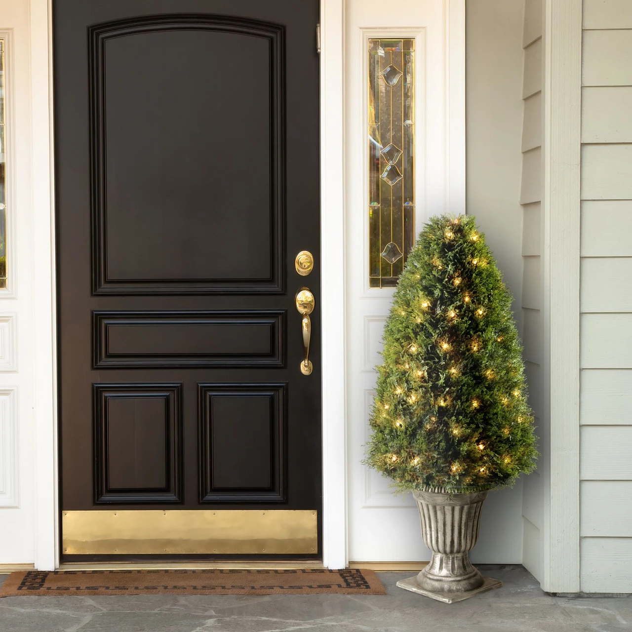 4' X 17" Pre-lit Upright Juniper Artificial Christmas Tree With Urn Base – Clear Lights 2 4' X 17" Pre-lit Upright Juniper Artificial Christmas Tree With Urn Base – Clear Lights - Image 2