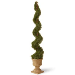 60 Artificial Two-Tone Green Cedar Spiral Tree With Urn Style Pot