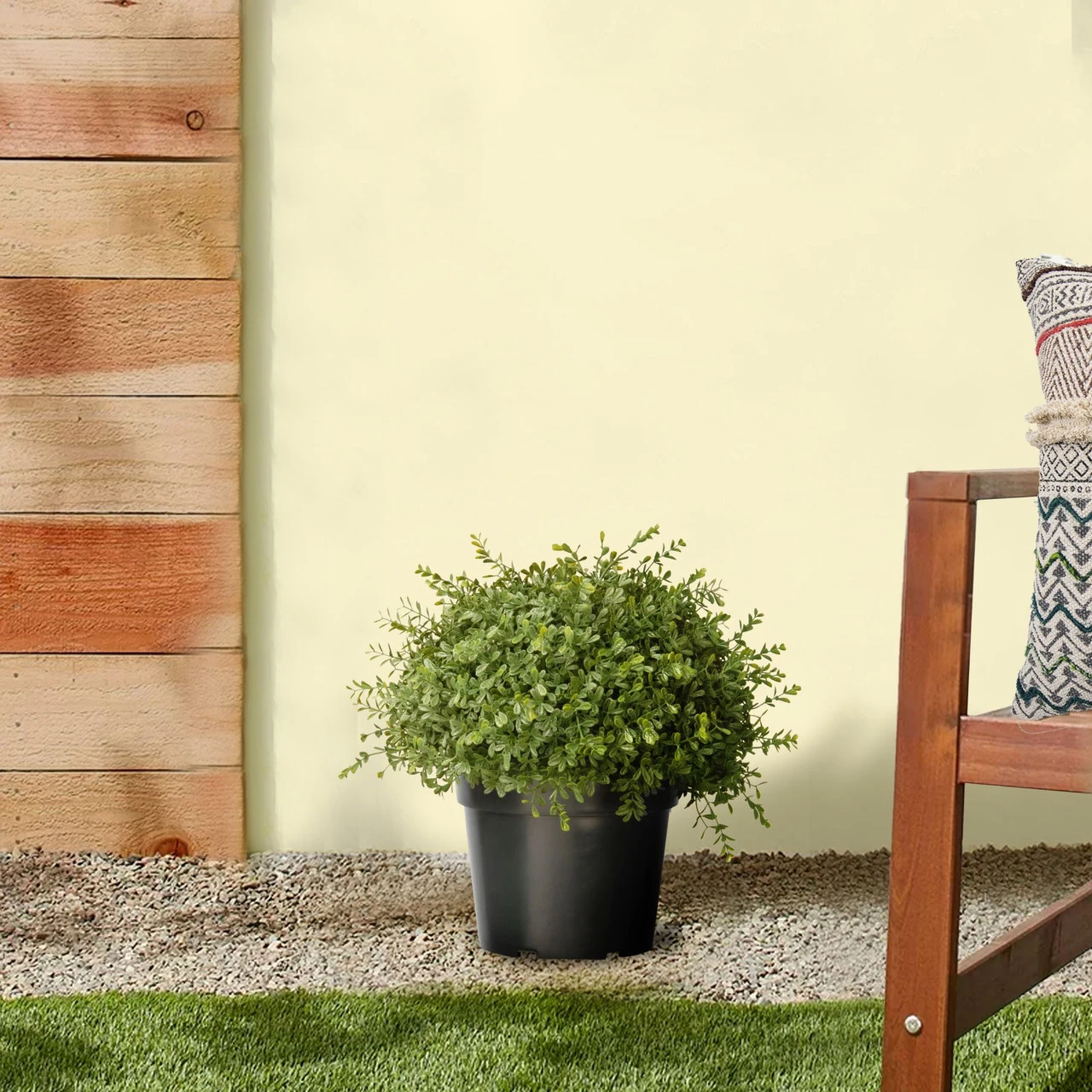 15" Artificial Two-Tone Green Mini Leaf Topiary Ball Shrub In Round Green Pot 2 15" Artificial Two-Tone Green Mini Leaf Topiary Ball Shrub In Round Green Pot - Image 2