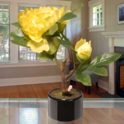 9.5" Potted Artificial Yellow Peony Flower -PatioVibe Shop dnat nf36 5122d 1 4 28991.1667640042