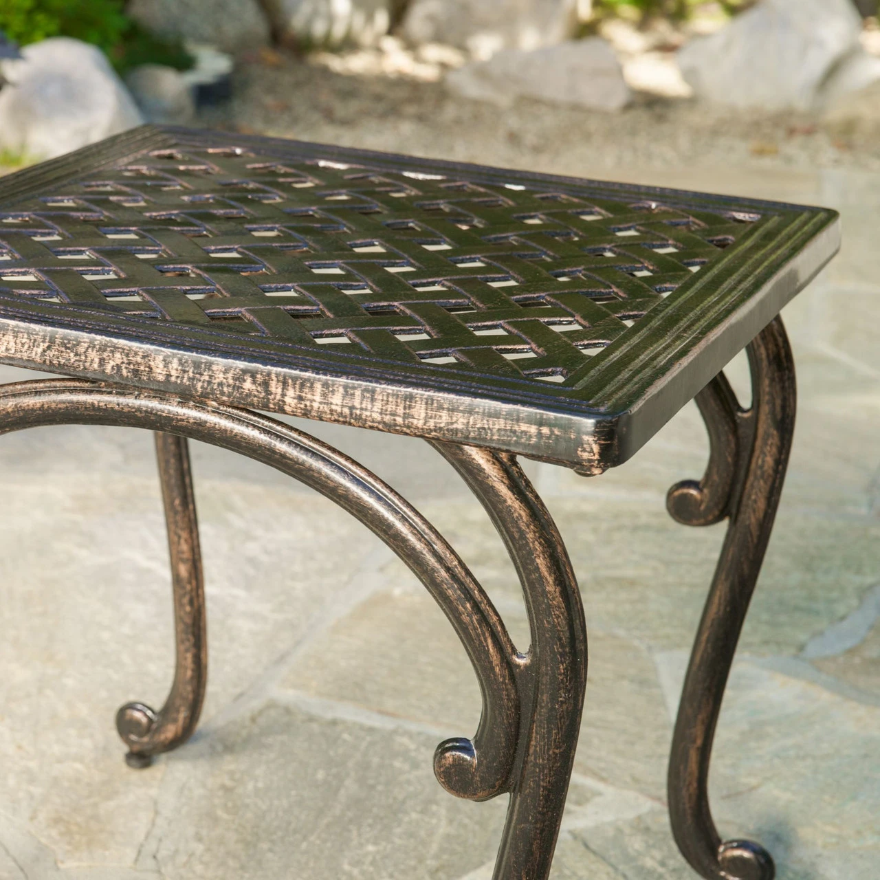 Set Of 2 Bronze And Black Contemporary Square Outdoor End Tables 18" 3 Set Of 2 Bronze And Black Contemporary Square Outdoor End Tables 18" - Image 3