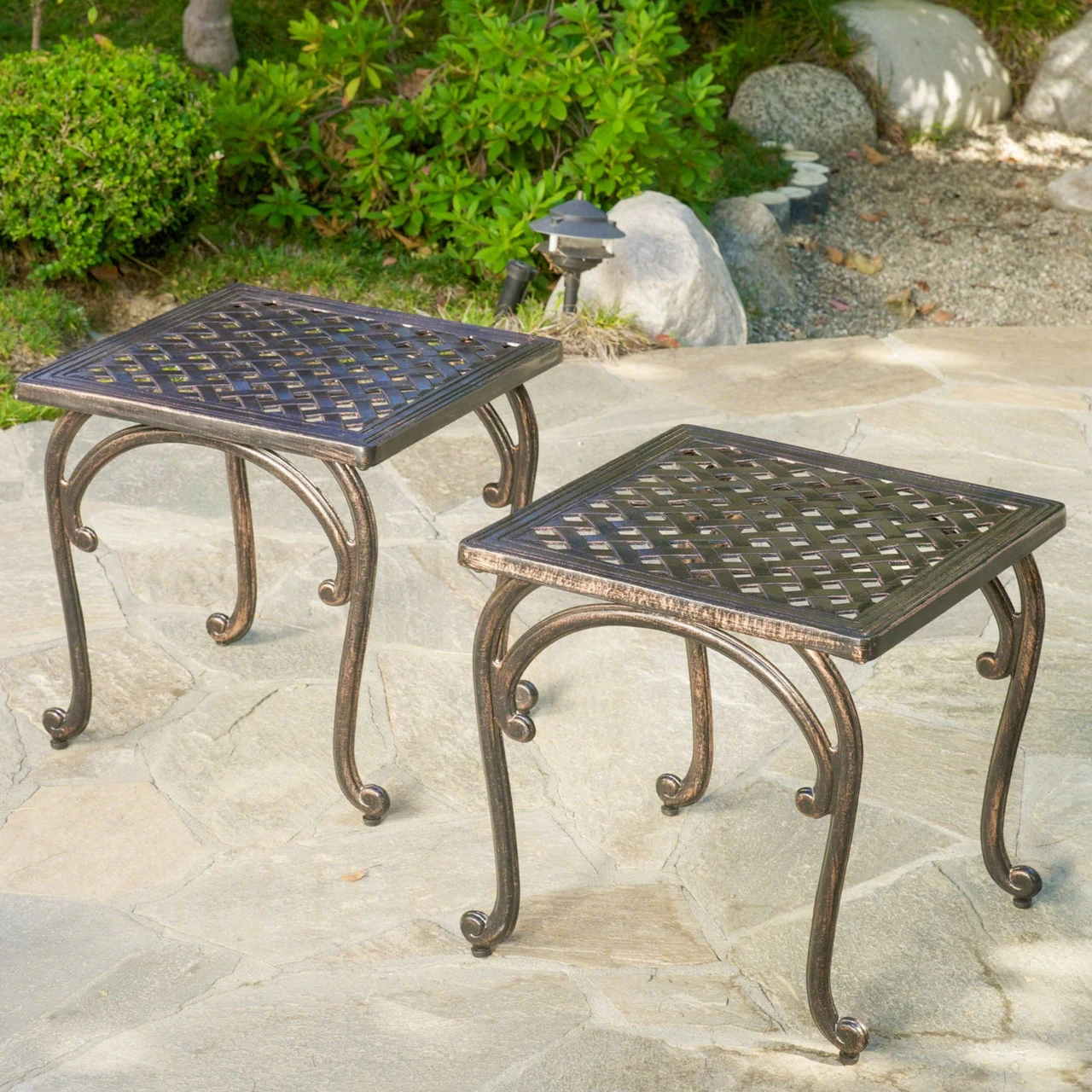 Set Of 2 Bronze And Black Contemporary Square Outdoor End Tables 18" 4 Set Of 2 Bronze And Black Contemporary Square Outdoor End Tables 18" - Image 4