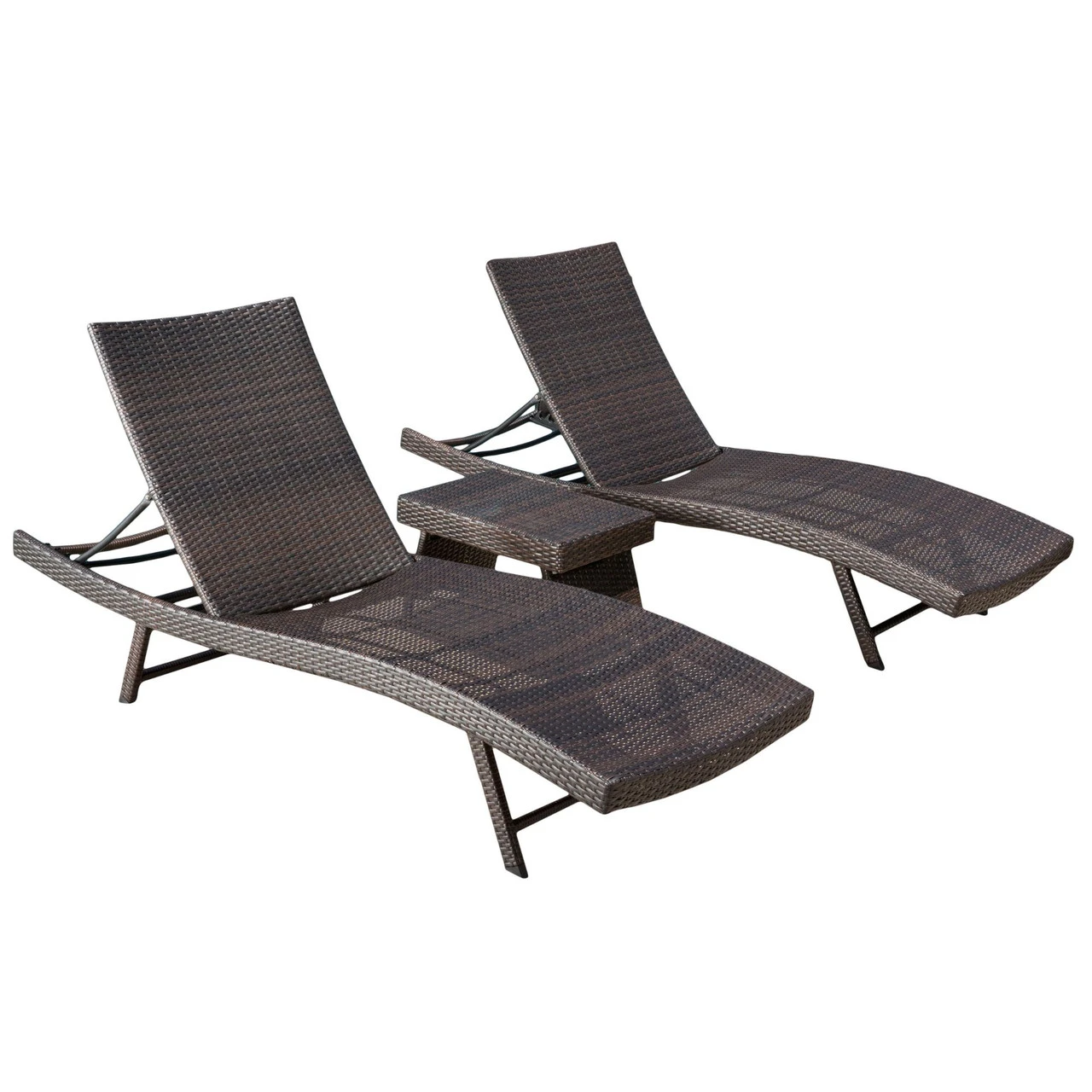Set Of 3 Brown Wicker Outdoor Furniture Patio Chaise Lounges And Table Set 1 Set Of 3 Brown Wicker Outdoor Furniture Patio Chaise Lounges And Table Set