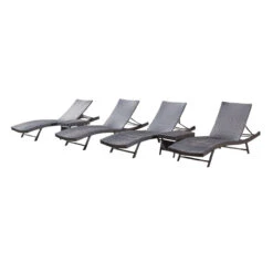 6-Piece Brown Wicker Outdoor Furniture Patio Chaise Lounges And Folding Tables Set