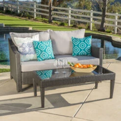 2-Piece Gray Finish Wicker Outdoor Furniture Patio Chat Set - Silver Cushion 5 2-Piece Gray Finish Wicker Outdoor Furniture Patio Chat Set - Silver Cushion -PatioVibe Shop dnhhf 299892 3 75040.1667678294