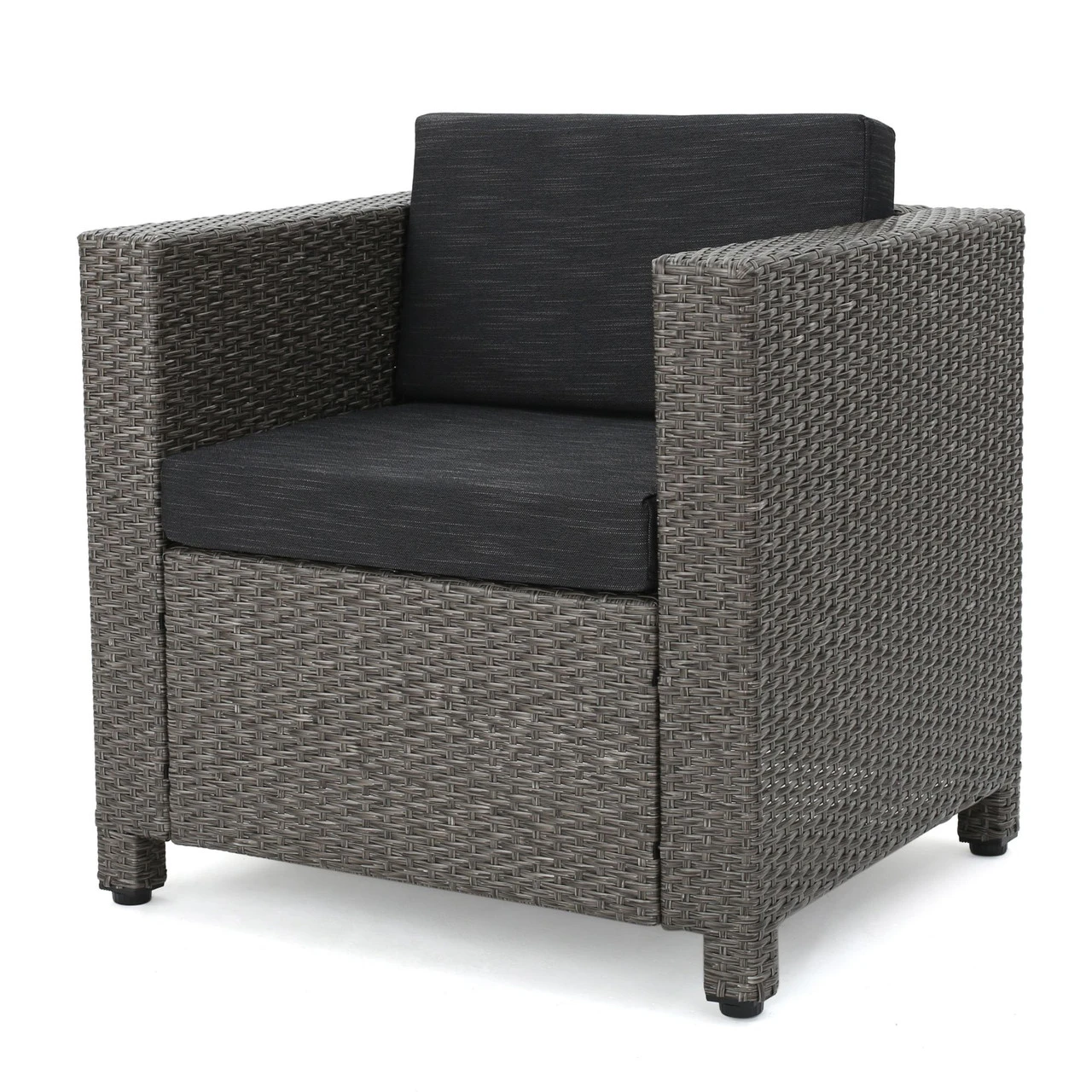 5-Piece Black Finish Wicker Outdoor Furniture Patio Chat Set - Gray Cushion 2 5-Piece Black Finish Wicker Outdoor Furniture Patio Chat Set - Gray Cushion - Image 2